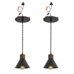 Black Metal Walnut Base Recessed Light Conversion Kit for E26 Recessed Mount Cans Pendant Light