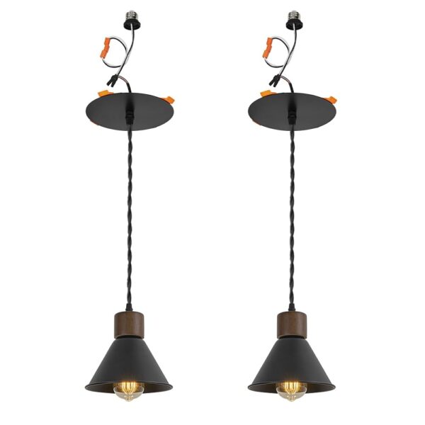 Black Metal Walnut Base Recessed Light Conversion Kit for E26 Recessed Mount Cans Pendant Light