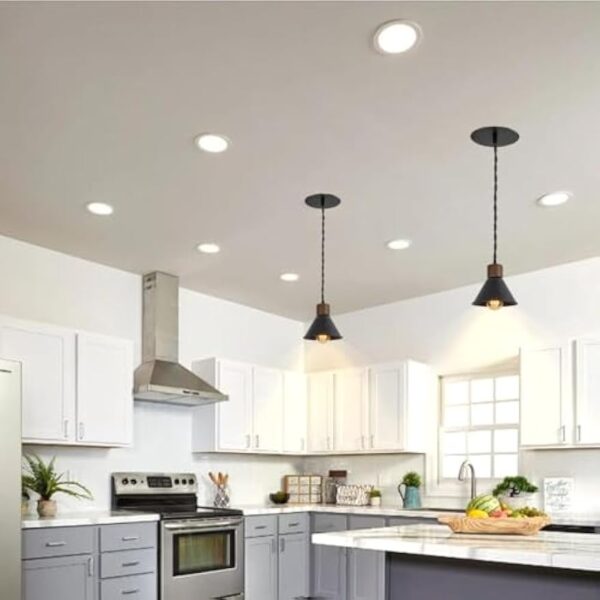 Black Metal Walnut Base Recessed Light Conversion Kit for E26 Recessed Mount Cans Pendant Light