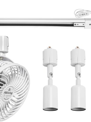 White Track Mount Mini Fan x1, Light x3, Track Rail With Timer Cord x1,  Simple For Plant Shelf Home