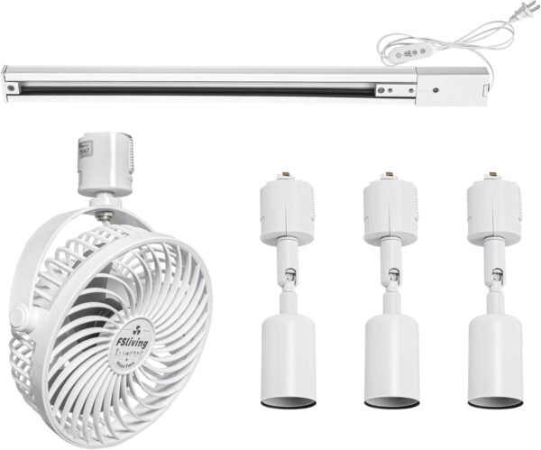 White Track Mount Mini Fan x1, Light x3, Track Rail With Timer Cord x1,  Simple For Plant Shelf Home