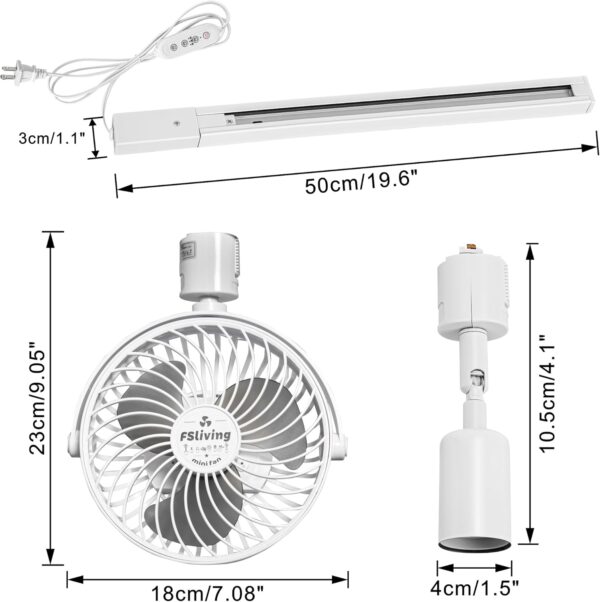 White Track Mount Mini Fan x1, Light x3, Track Rail With Timer Cord x1,  Simple For Plant Shelf Home