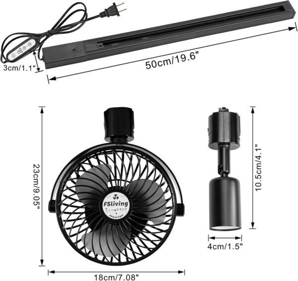 Black Track Mount Mini Fan x2, Light x2, Track Rail With Timer Cord x1, Adjustable Angle For Plant